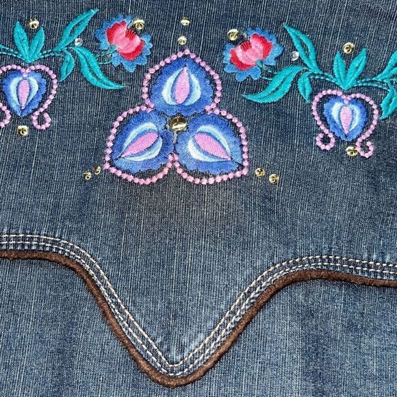Awesome Vintage Lawman Western Shirt Women's Large Denim Embroidered Snap Button - Picture 9 of 13